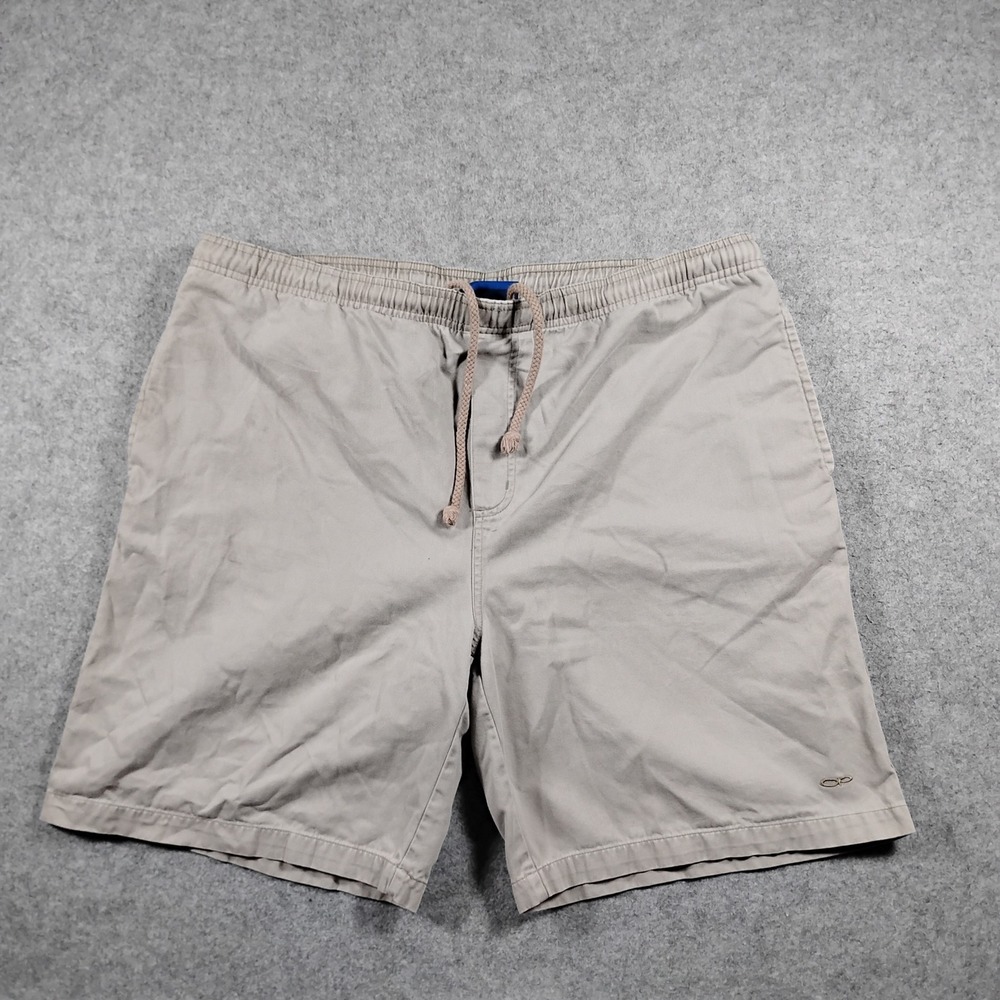 Vintage Ocean Pacific OP Twill Shorts Men L Khaki Tan Elastic Waist Drawstring
